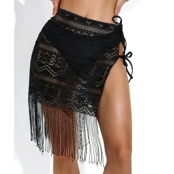 Smooth Fringed Sarongs Black / Women,* - Picture 1 of 4
